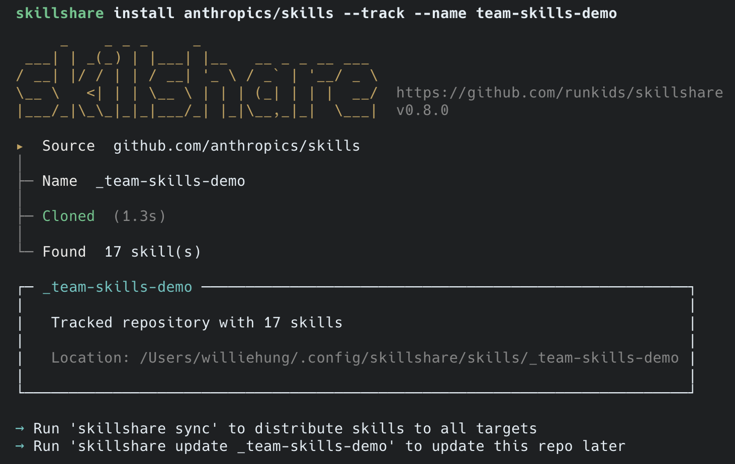 tracked repo install demo